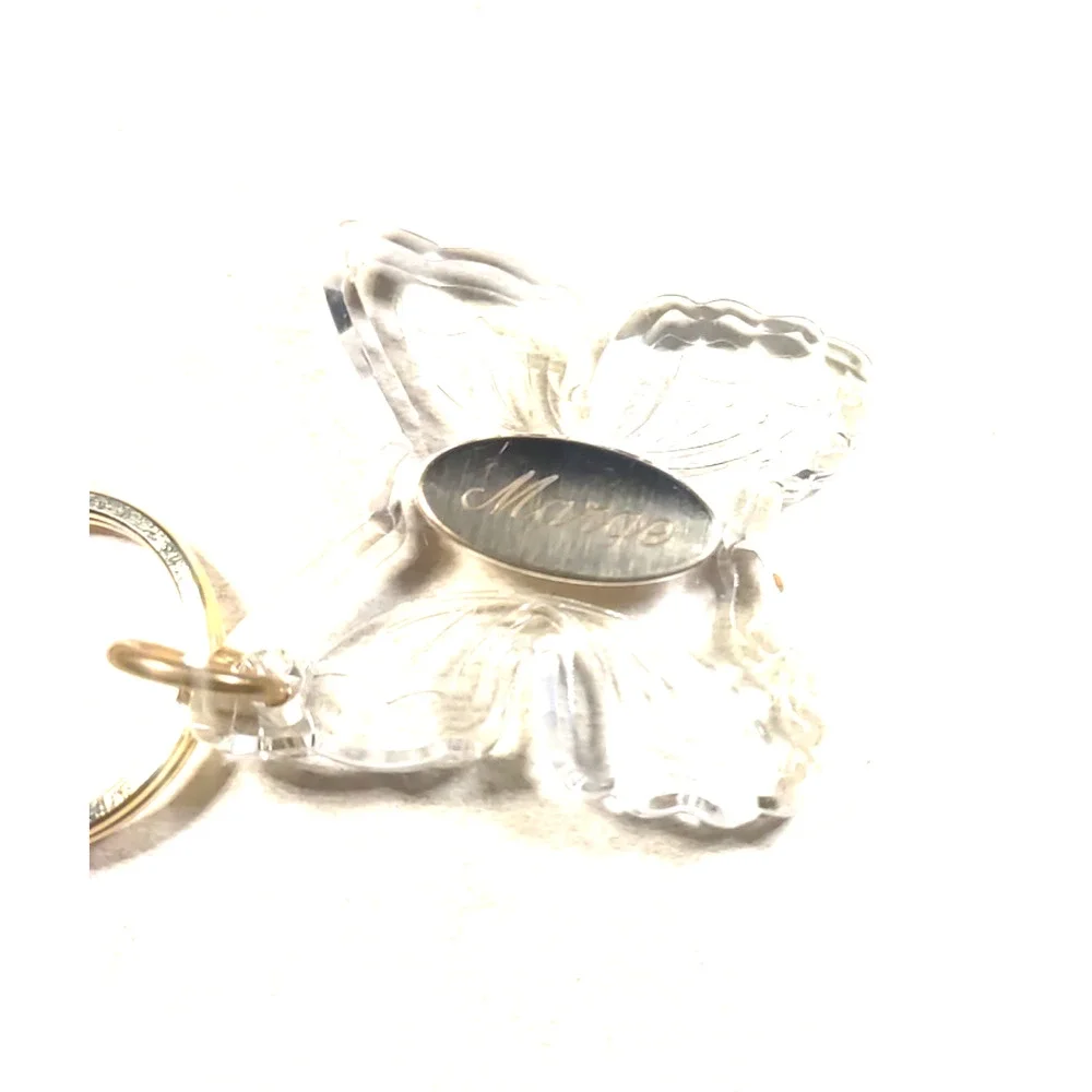 Large Acrylic Butterfly Engraved Marge Name Keychain Gold Tone Cartoon